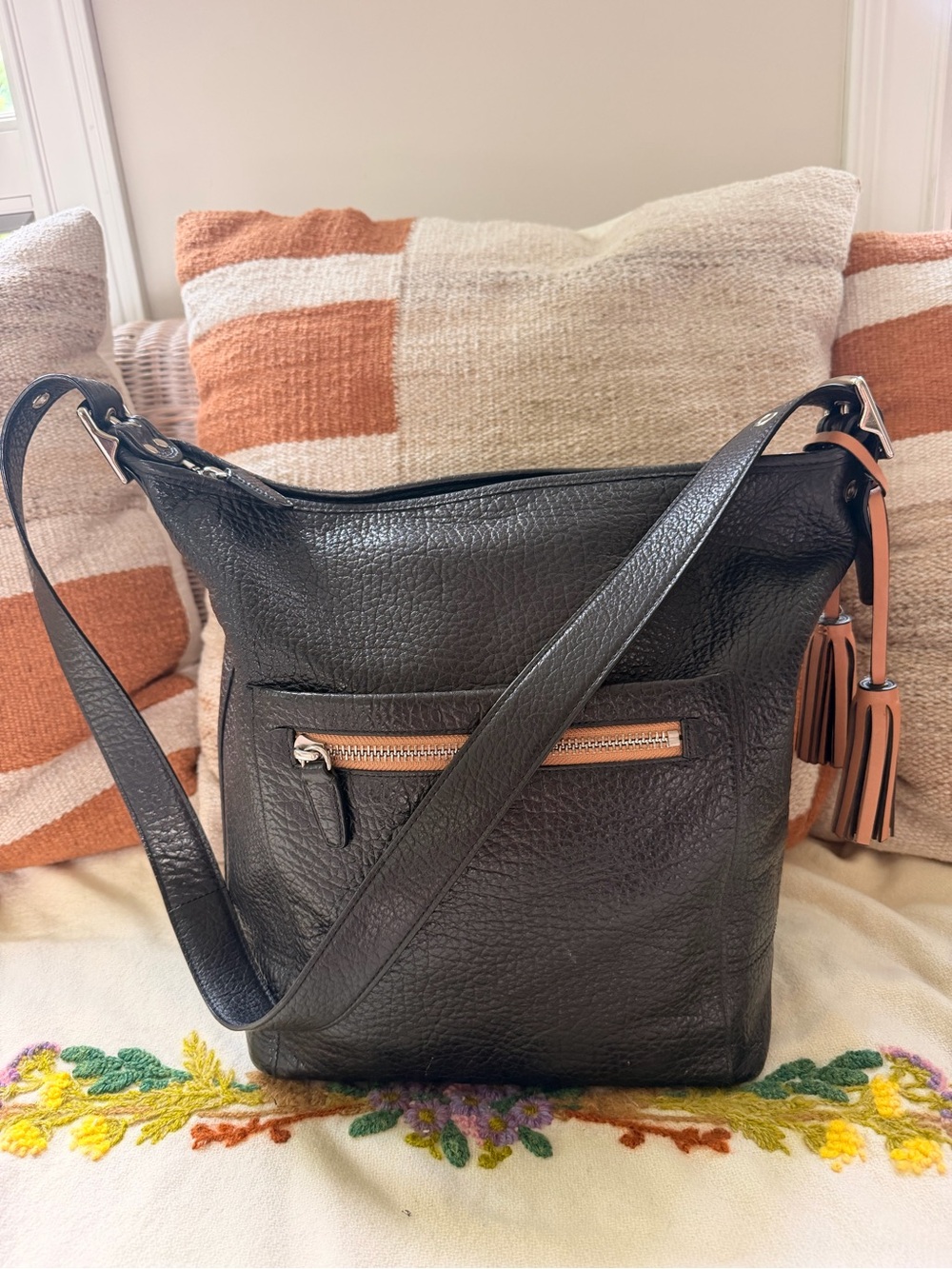 Coach Legacy Textured Leather Large Duffle in Black with camel accents